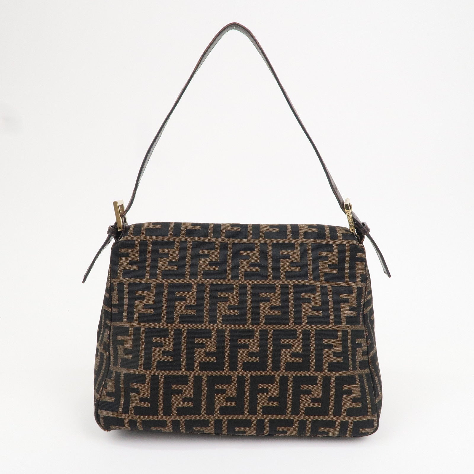 FNDI Mamma Baguette Zucca Canvas Leather Shoulder Bag 26325