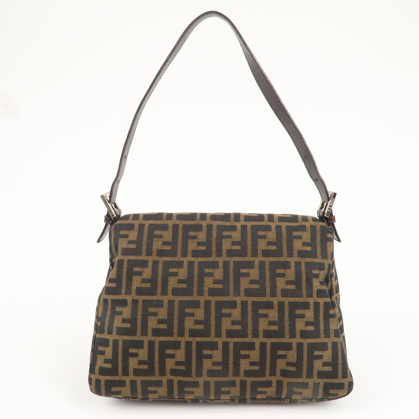 FNDI Mamma Baguette Zucca Canvas Leather Shoulder Bag 26325
