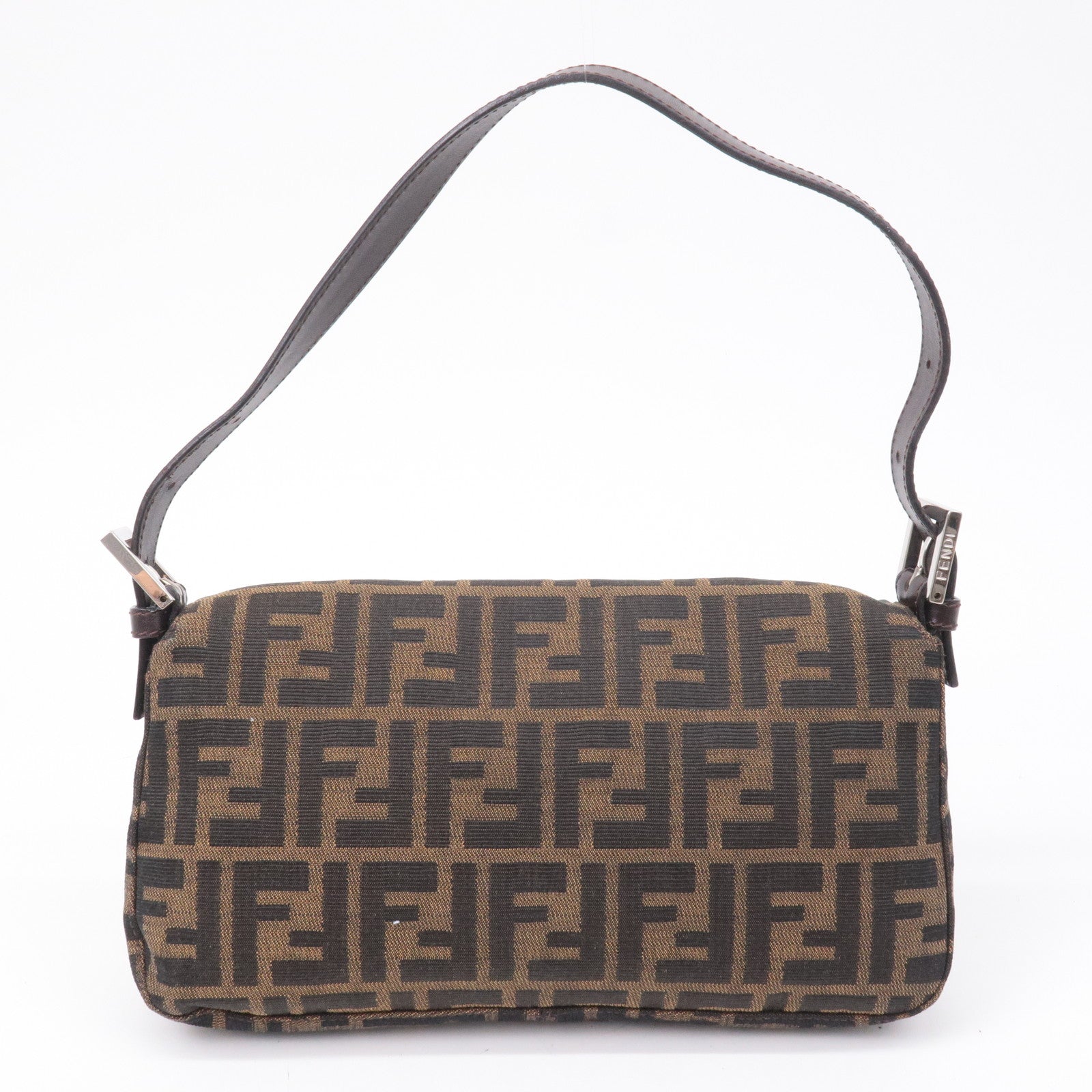 FNDI Mamma Baguette Zucca Canvas Leather Shoulder Bag Brown 26424