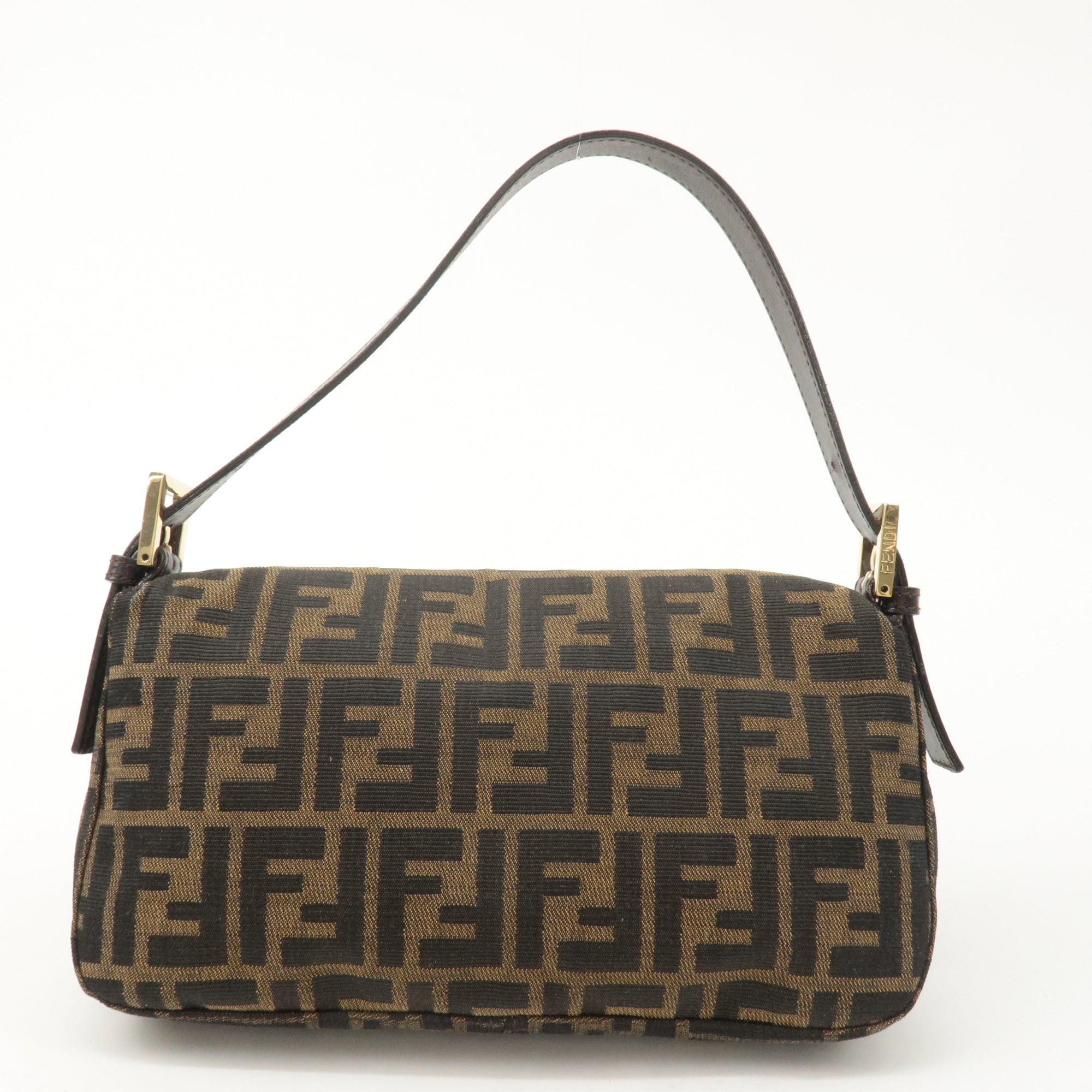 FNDI Mamma Baguette Zucca Canvas Leather Shoulder Bag Brown 26424