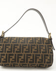 FNDI Mamma Baguette Zucca Canvas Leather Shoulder Bag Brown 26424