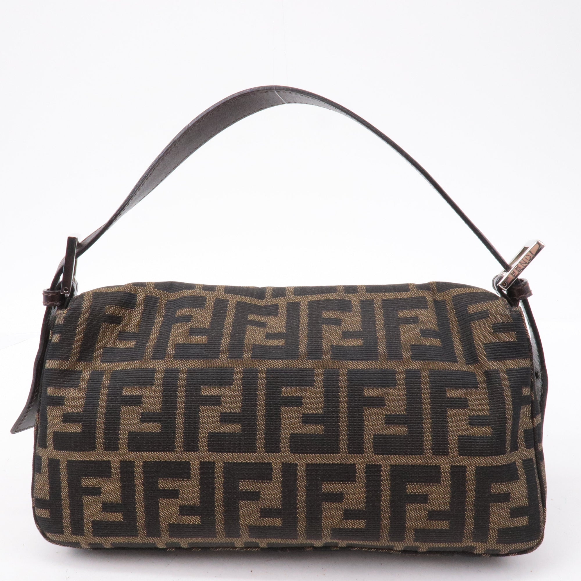 FNDI Mamma Baguette Zucca Canvas Leather Shoulder Bag Brown 26424