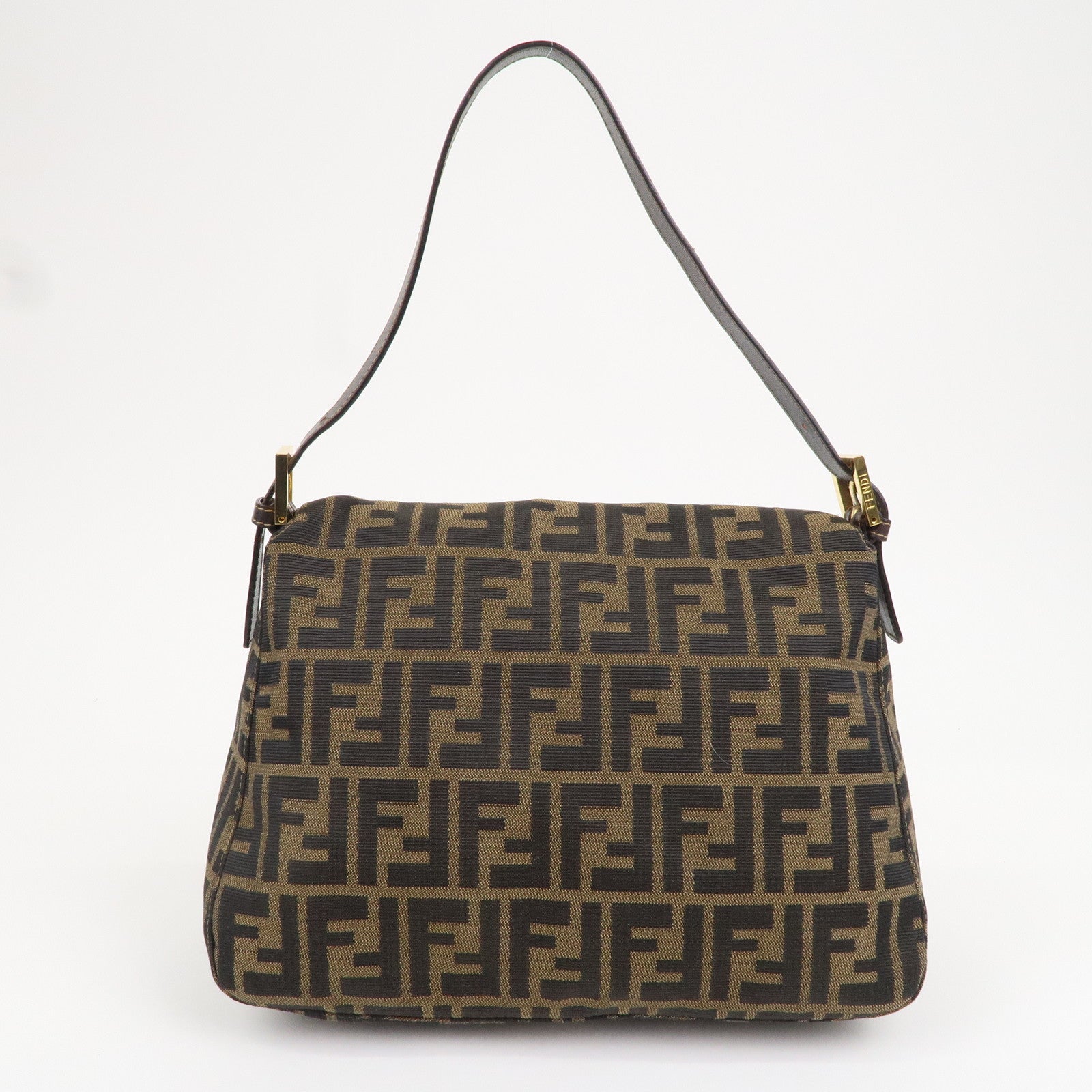 FNDI Mamma Baguette Zucca Canvas Leather Shoulder Bag 26325