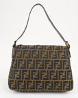 FNDI Mamma Baguette Zucca Canvas Leather Shoulder Bag 26325