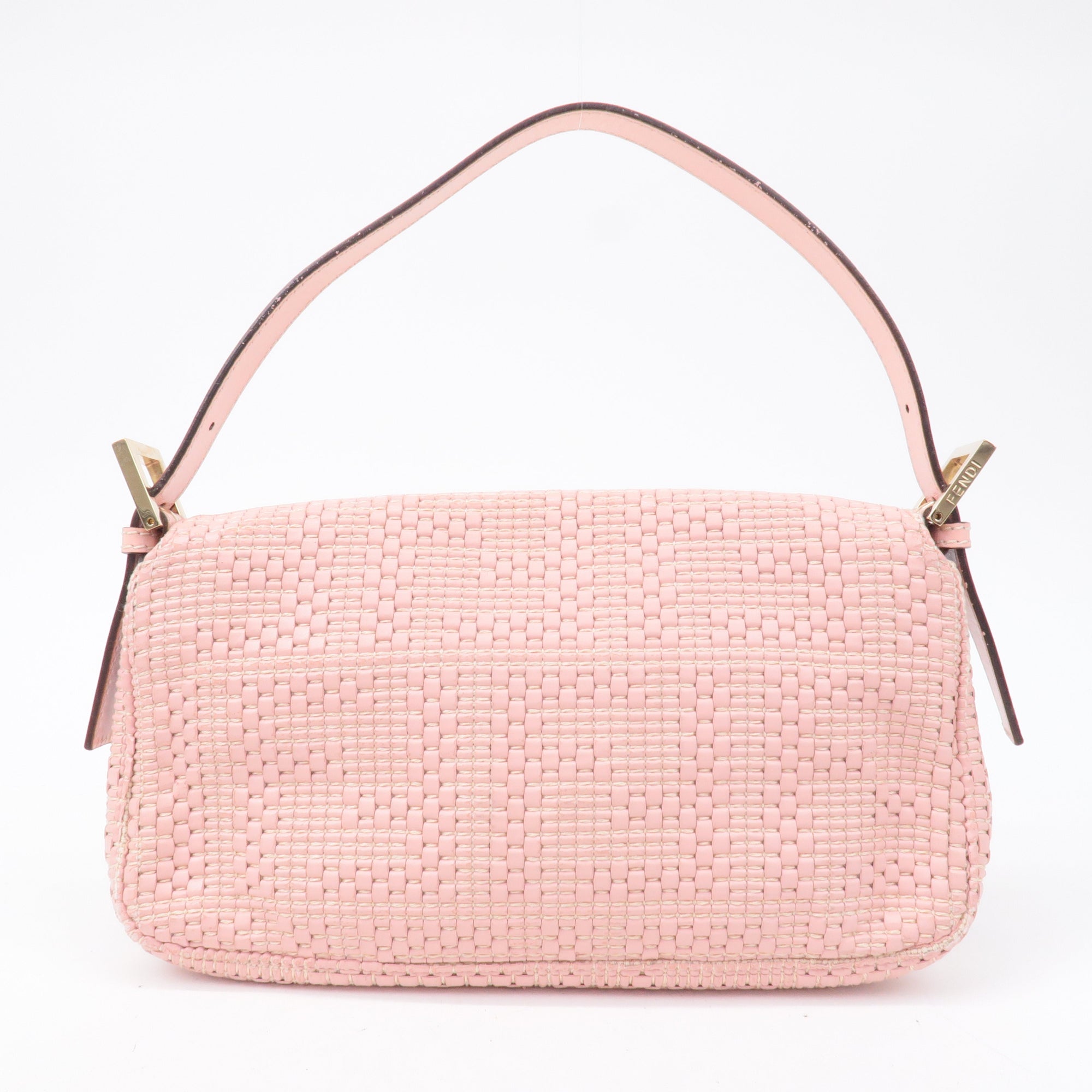 FNDI Mamma Baguette Leather Braided Shoulder Bag Pink 8BR600