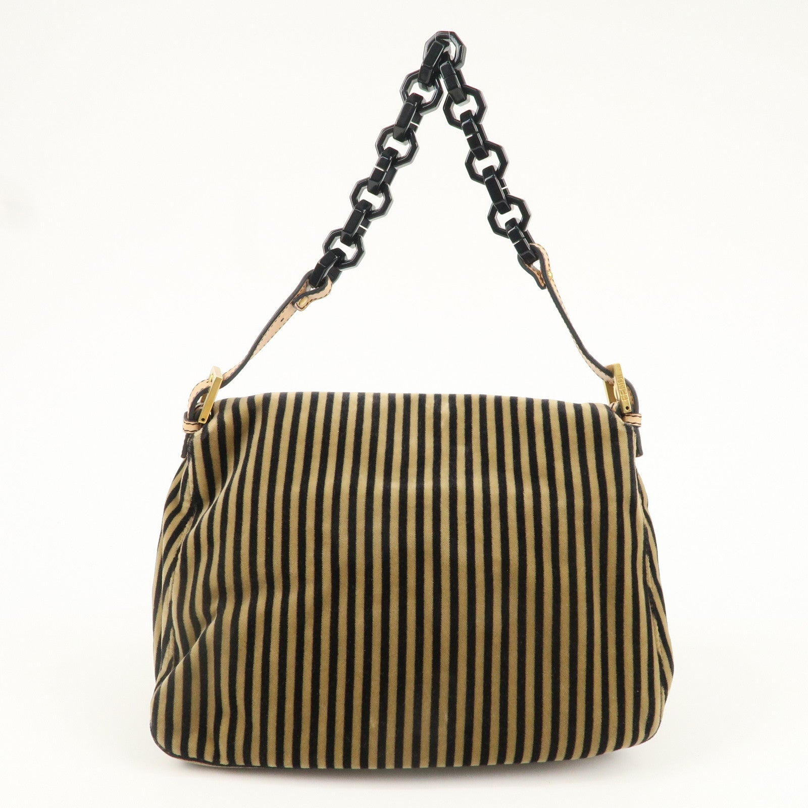 FNDI Mamma Baguette Velour Leather Stripe Shoulder Bag 8BR001