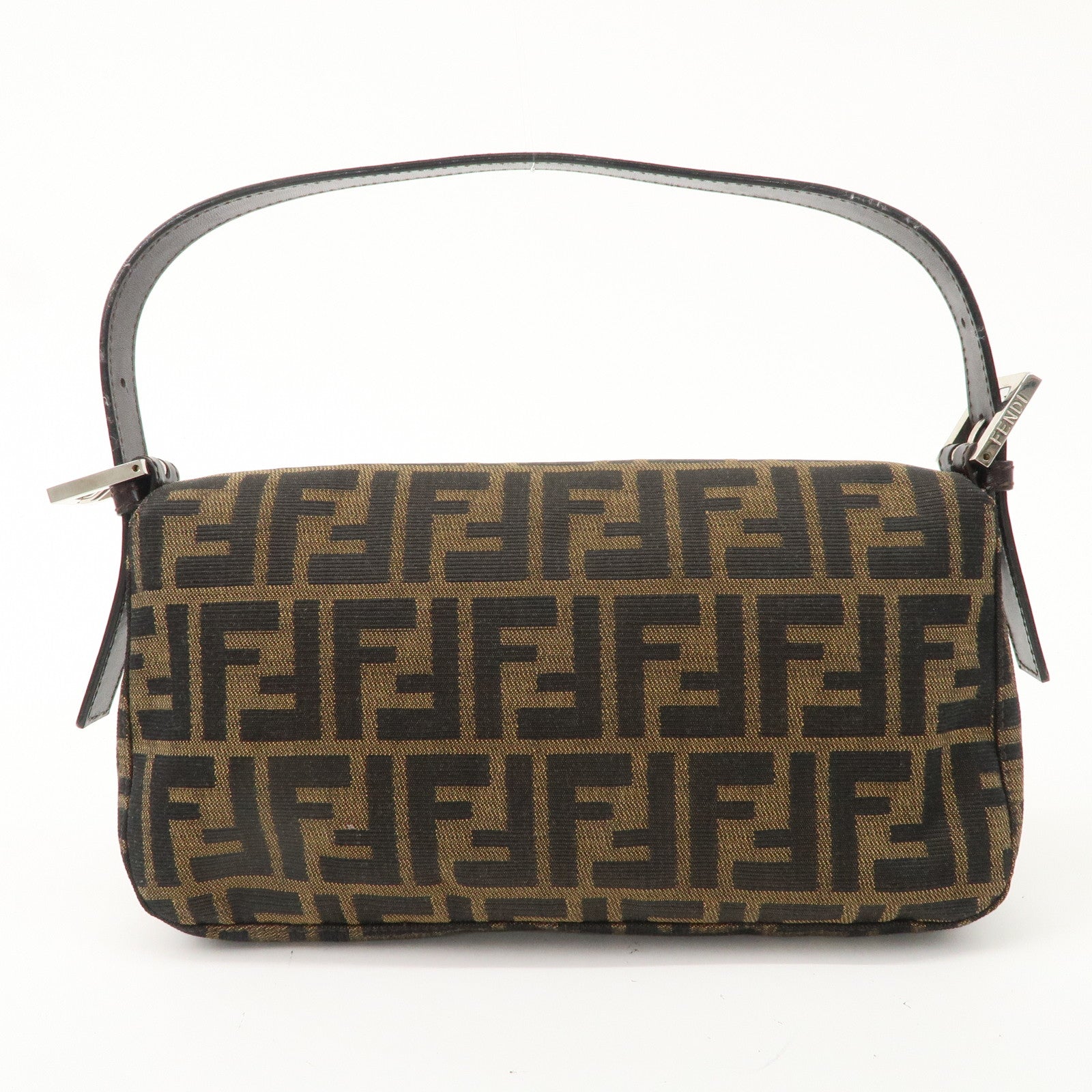 FNDI Mamma Baguette Canvas Leather Shoulder Bag Brown Black 26424