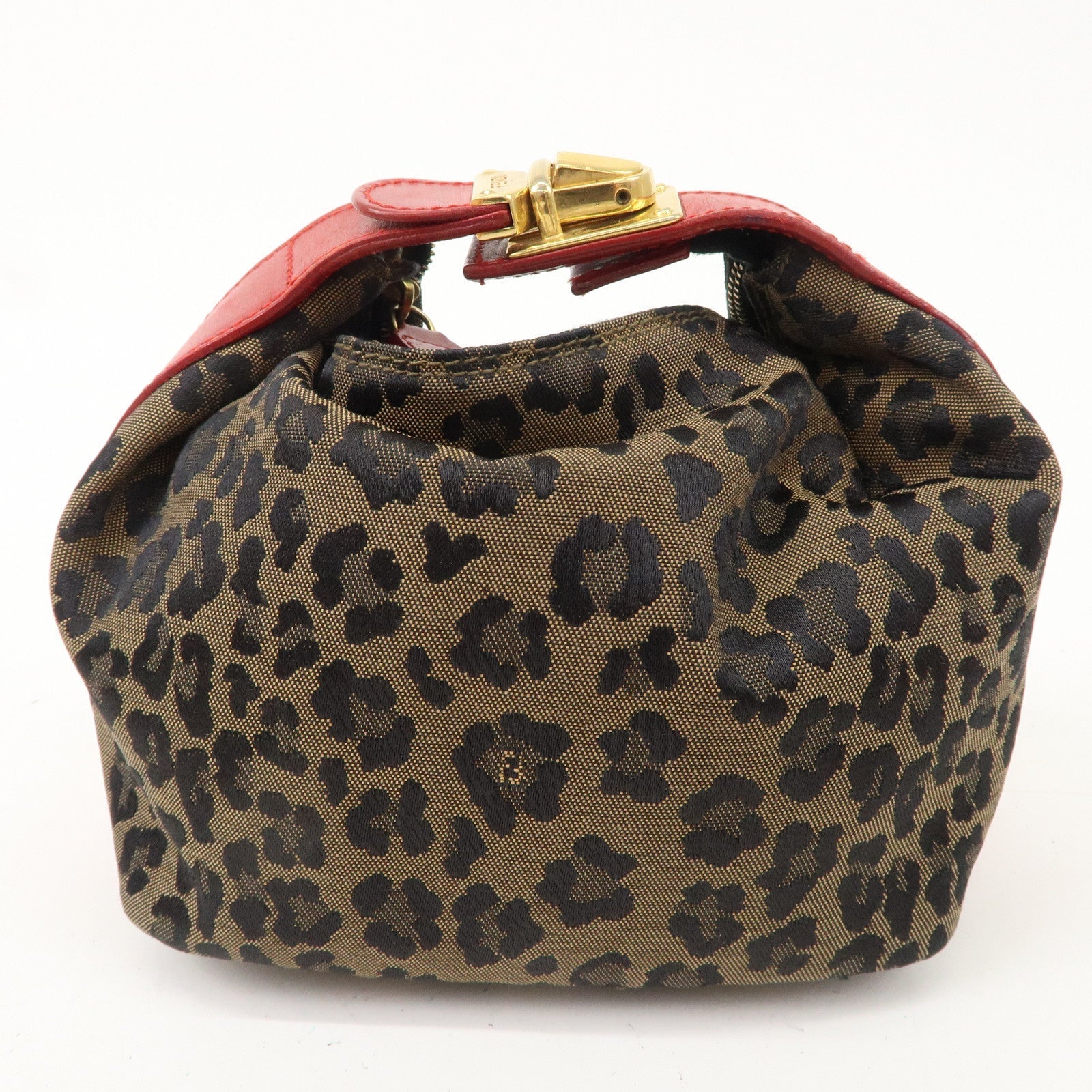 FNDI Leopard Canvas Leather Vanity Bag Cosmetic Pouch 263600