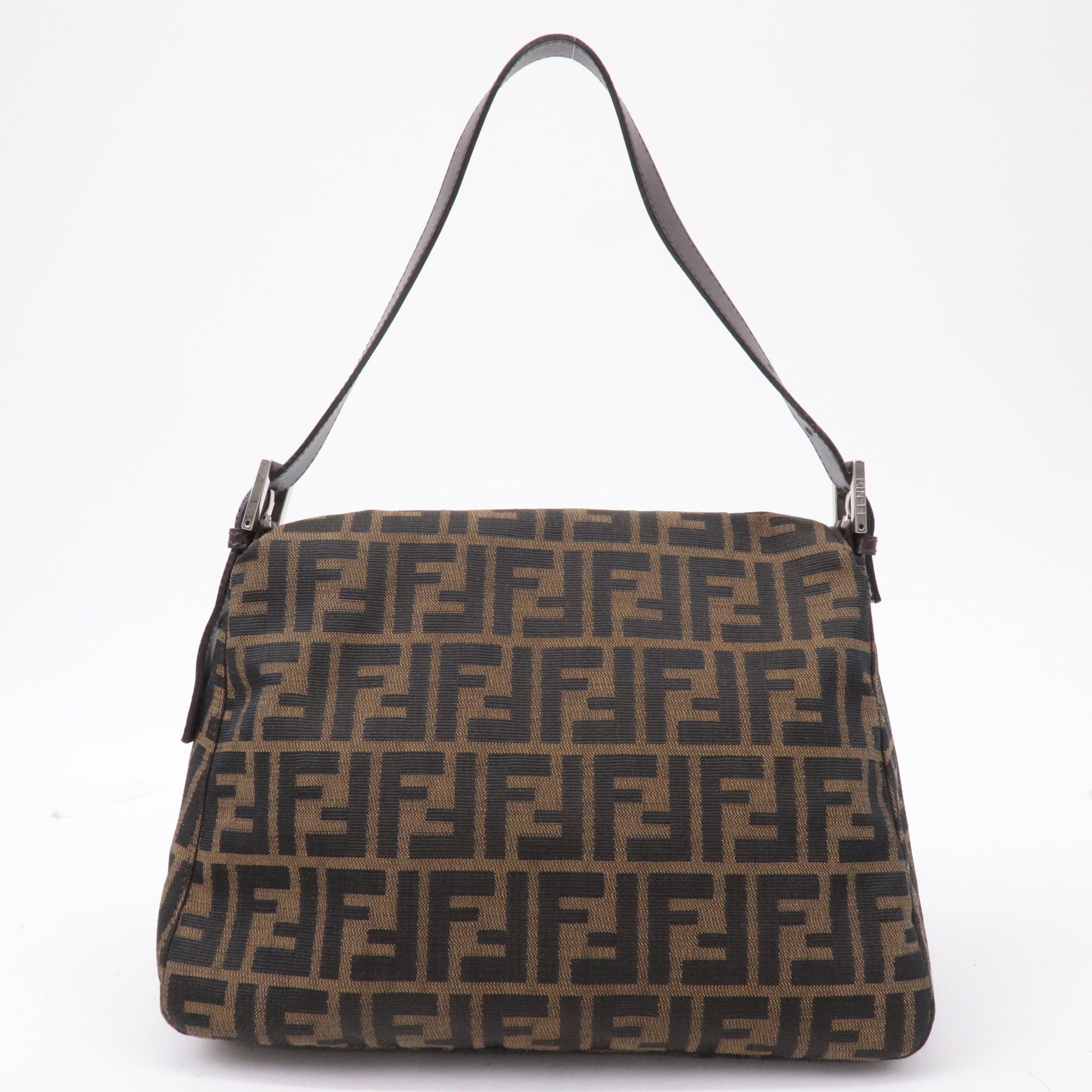 FNDI Mamma Baguette Zucca Canvas Leather Shoulder Bag 26325