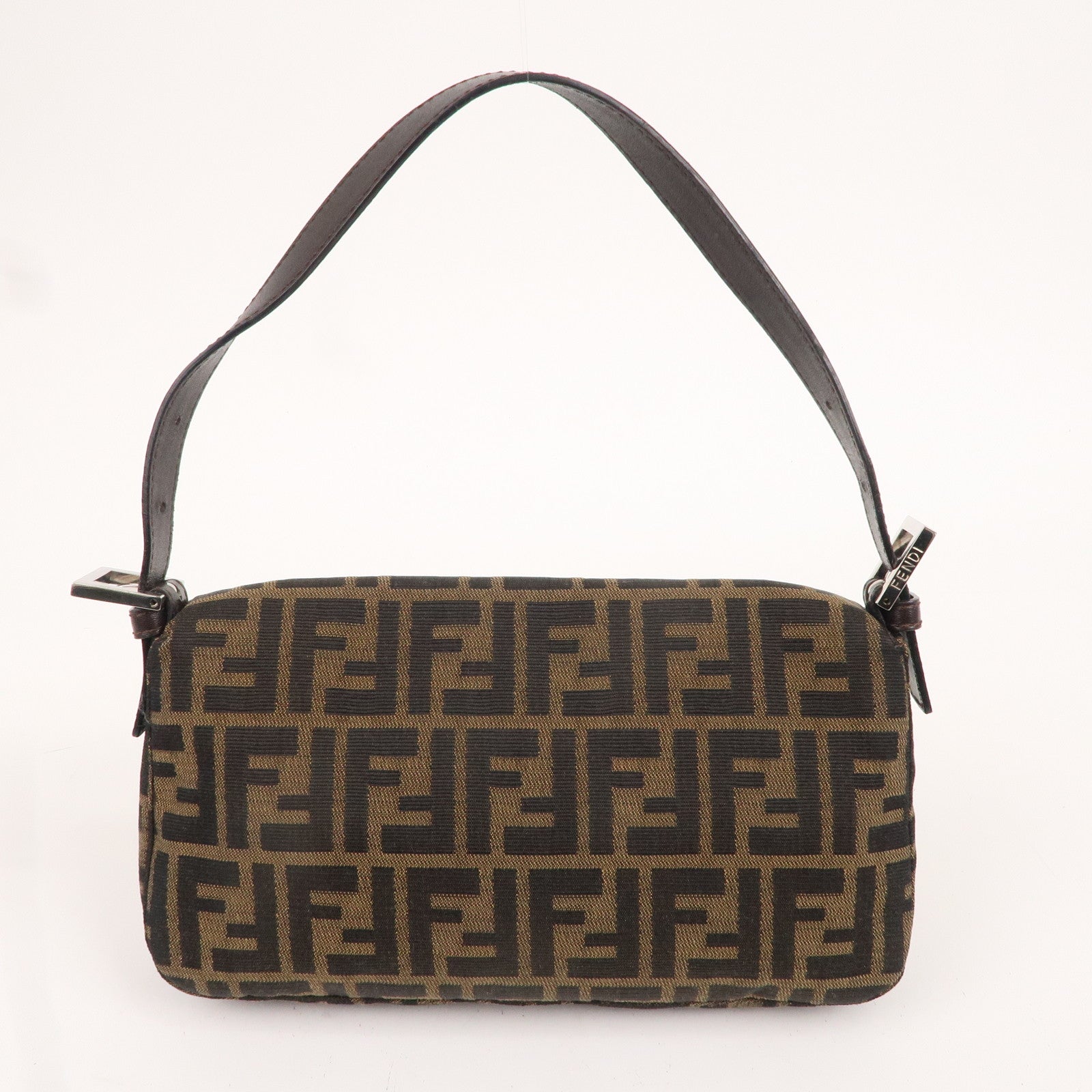 FNDI Mamma Baguette Canvas Leather Shoulder Bag Brown Black 26424