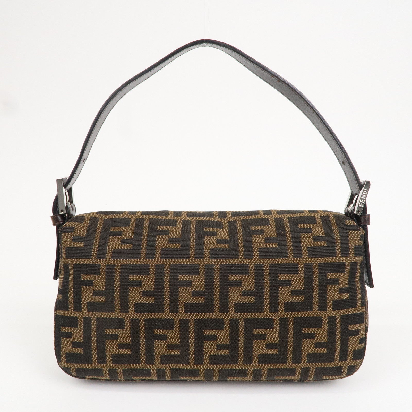 FNDI Mamma Baguette Canvas Leather Shoulder Bag Brown Black 26424