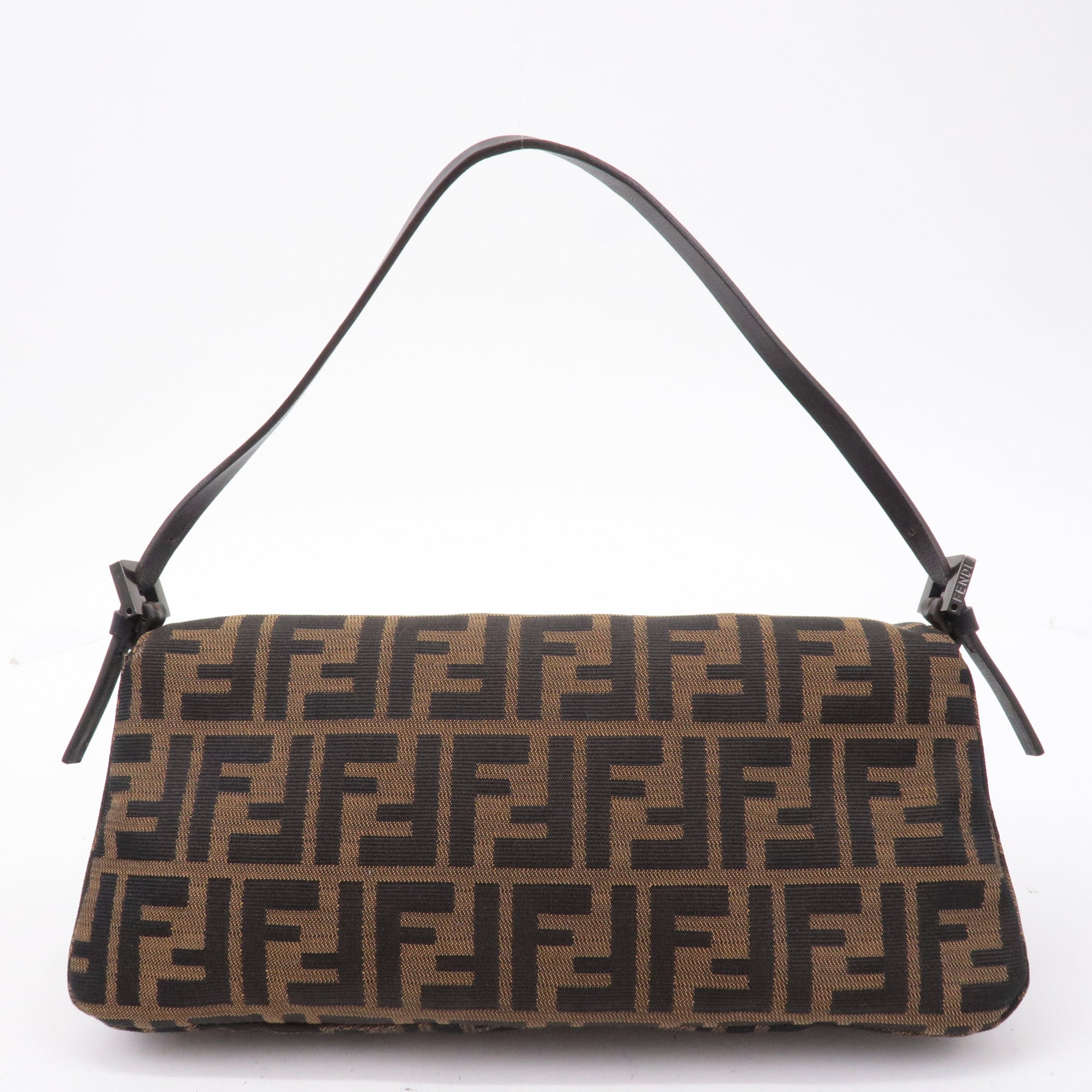 FNDI Mamma Baguette Zucca Canvas Leather Bag Brown 8BR181