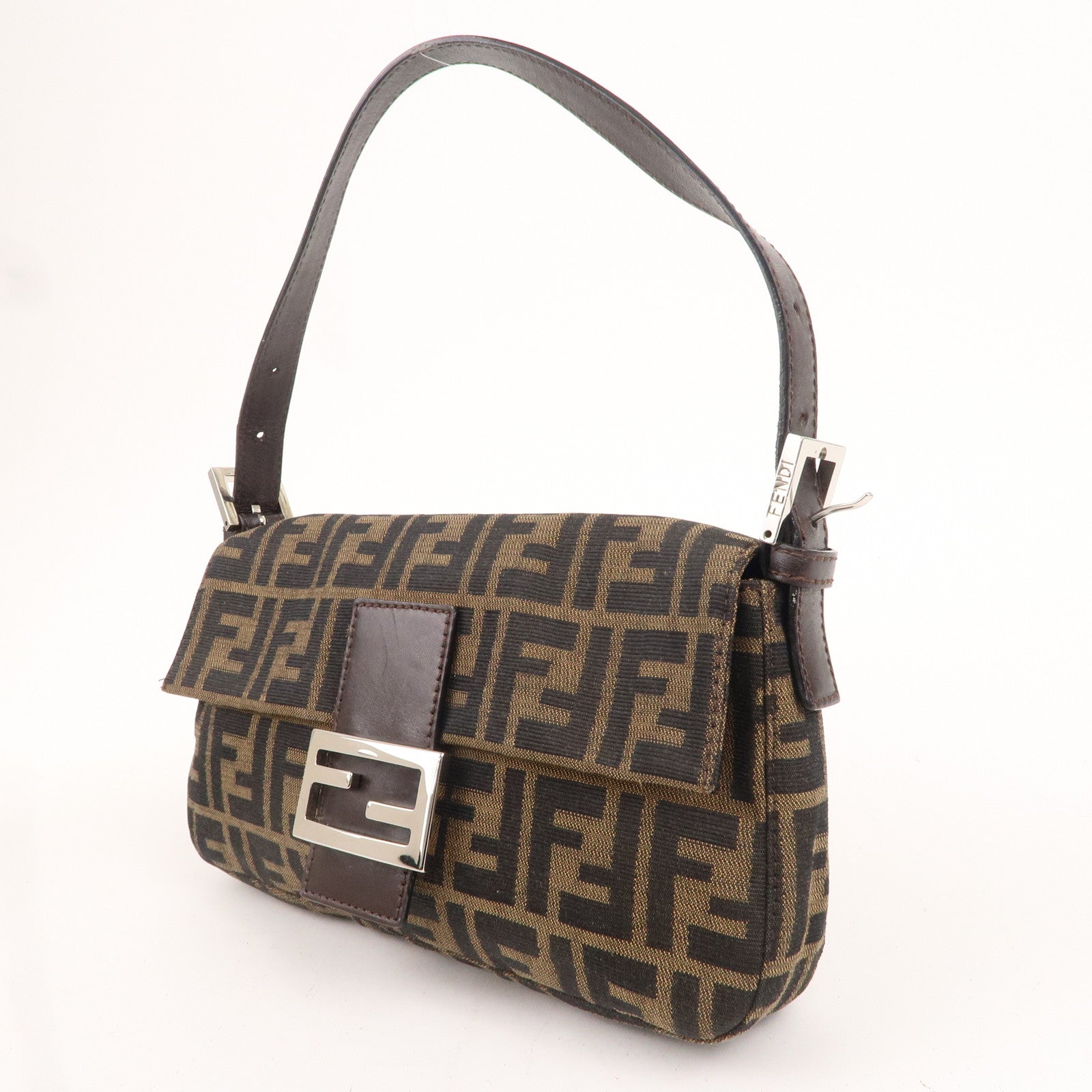 FNDI Mamma Baguette Canvas Leather Shoulder Bag Brown Black 26424