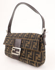 FNDI Mamma Baguette Canvas Leather Shoulder Bag Brown Black 26424
