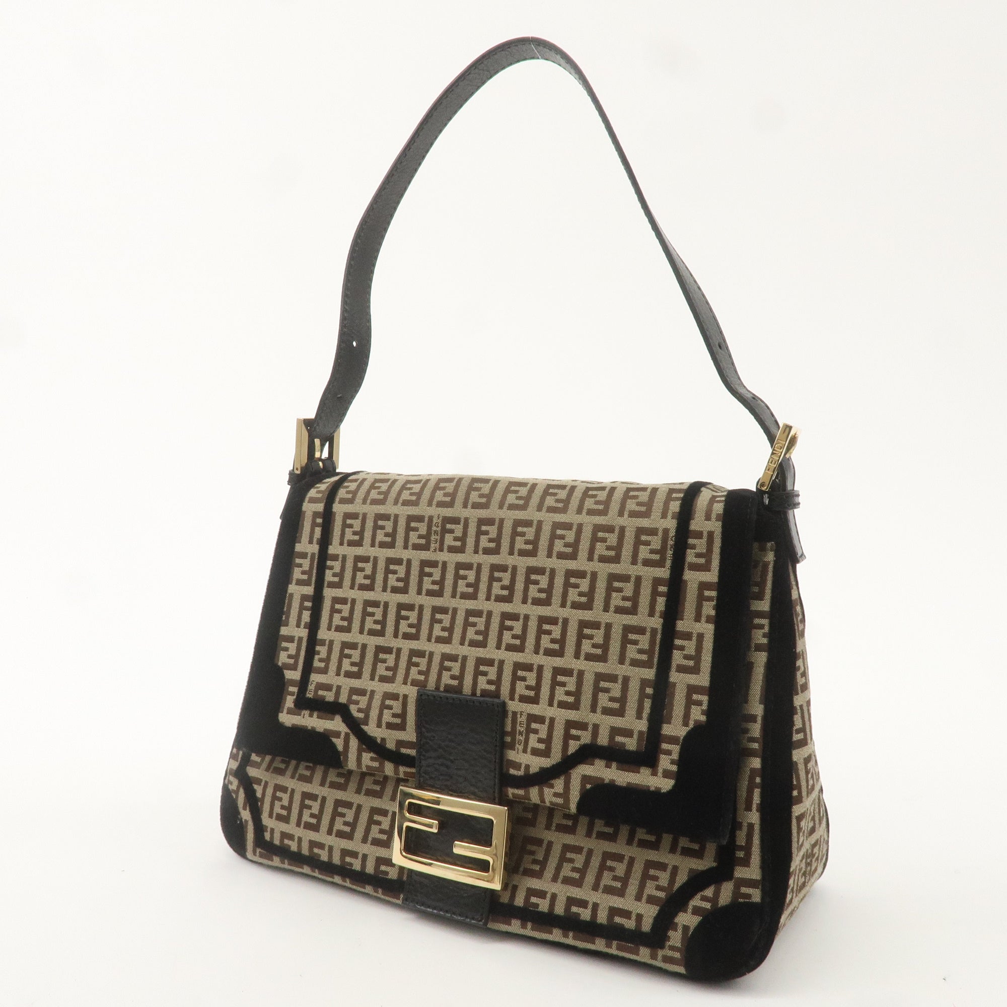 FNDI Mamma Baguette Zucchino Canvas Leather Velour Bag 8BR001