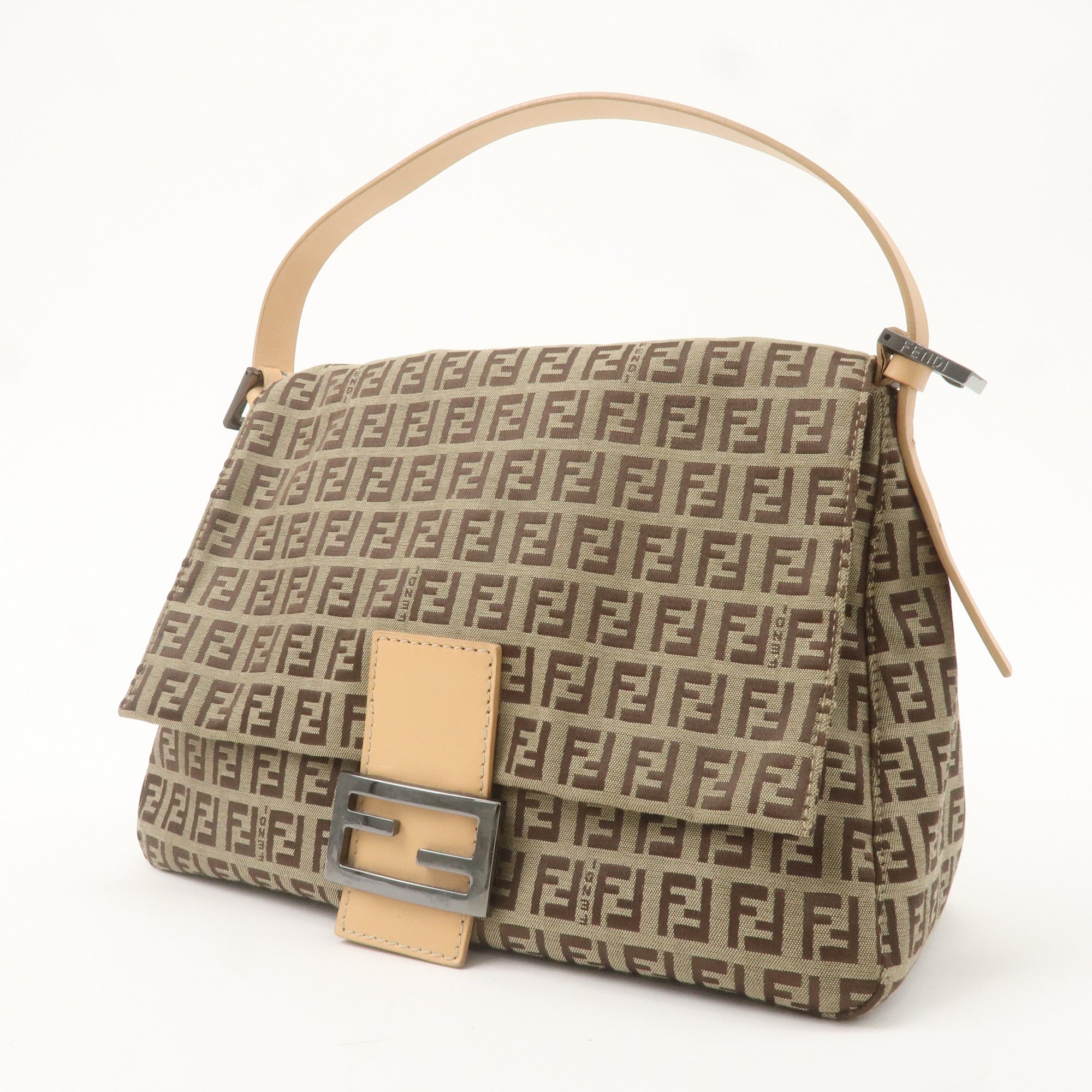 FNDI Mamma Baguette Zucchino Leather Shoulder Bag Beige 8BR001