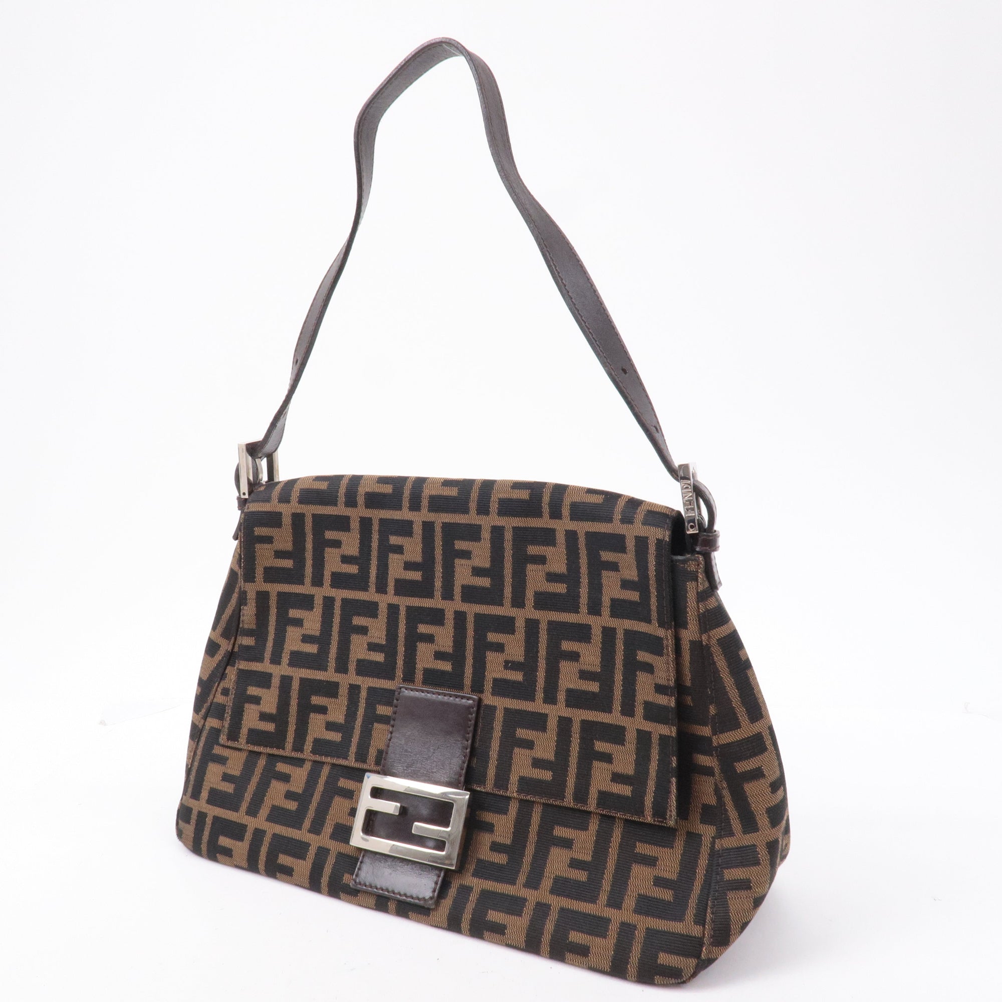 FNDI Mamma Baguette Zucca  Canvas Leather Shoulder Bag