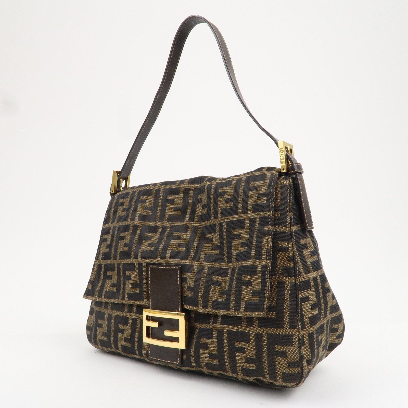 FNDI Mamma Baguette Zucca Canvas Leather Shoulder Bag 26325