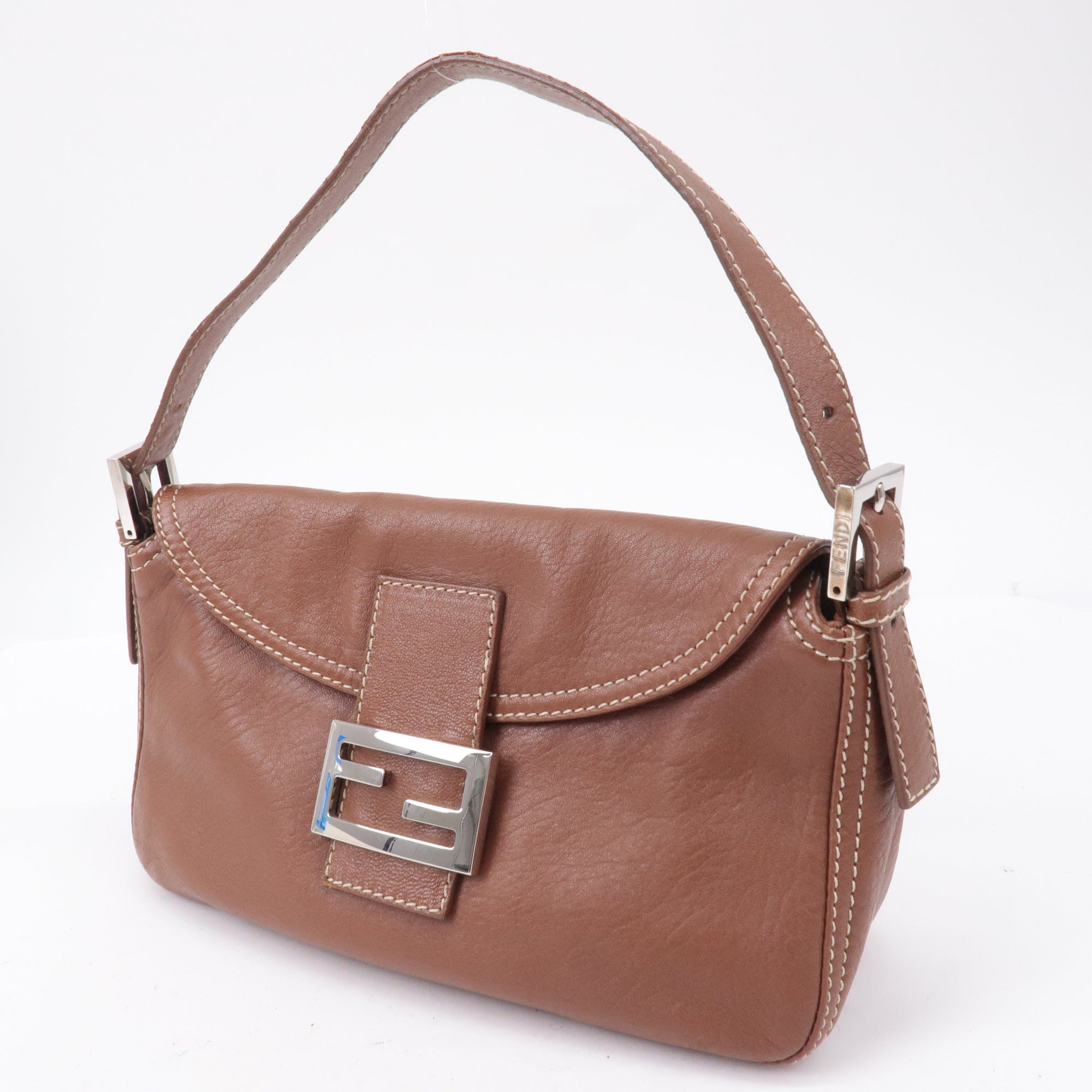 FNDI Mamma Baguette Leather Bag Brown Sliver 8BR003