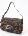 FNDI Mamma Baguette Zucca Canvas Leather Shoulder Bag Brown 26424