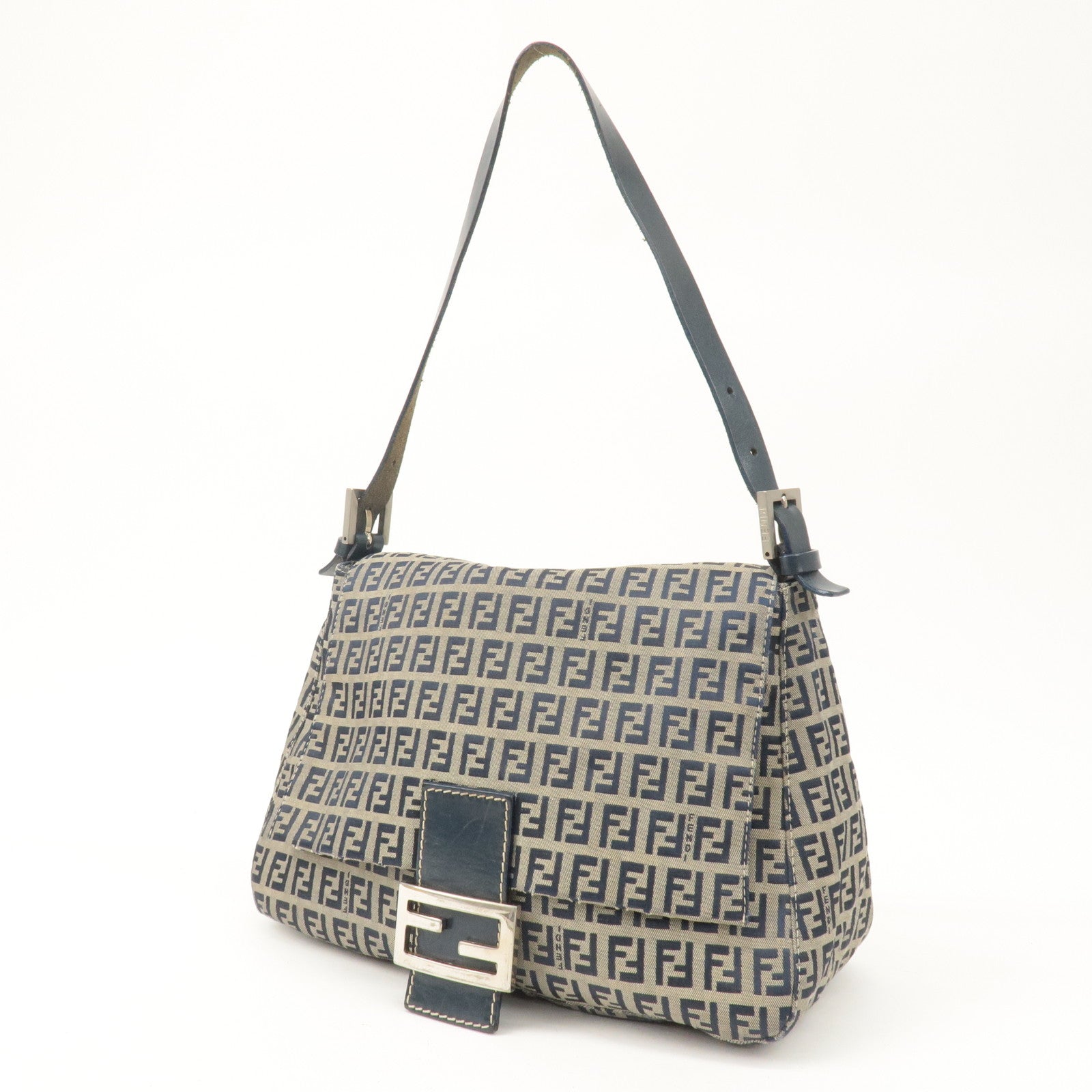 FNDI Mamma Baguette Zucchino Canvas Leather Shoulder Bag 26325