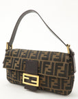 FNDI Mamma Baguette Zucca Canvas Leather Shoulder Bag Brown 26424