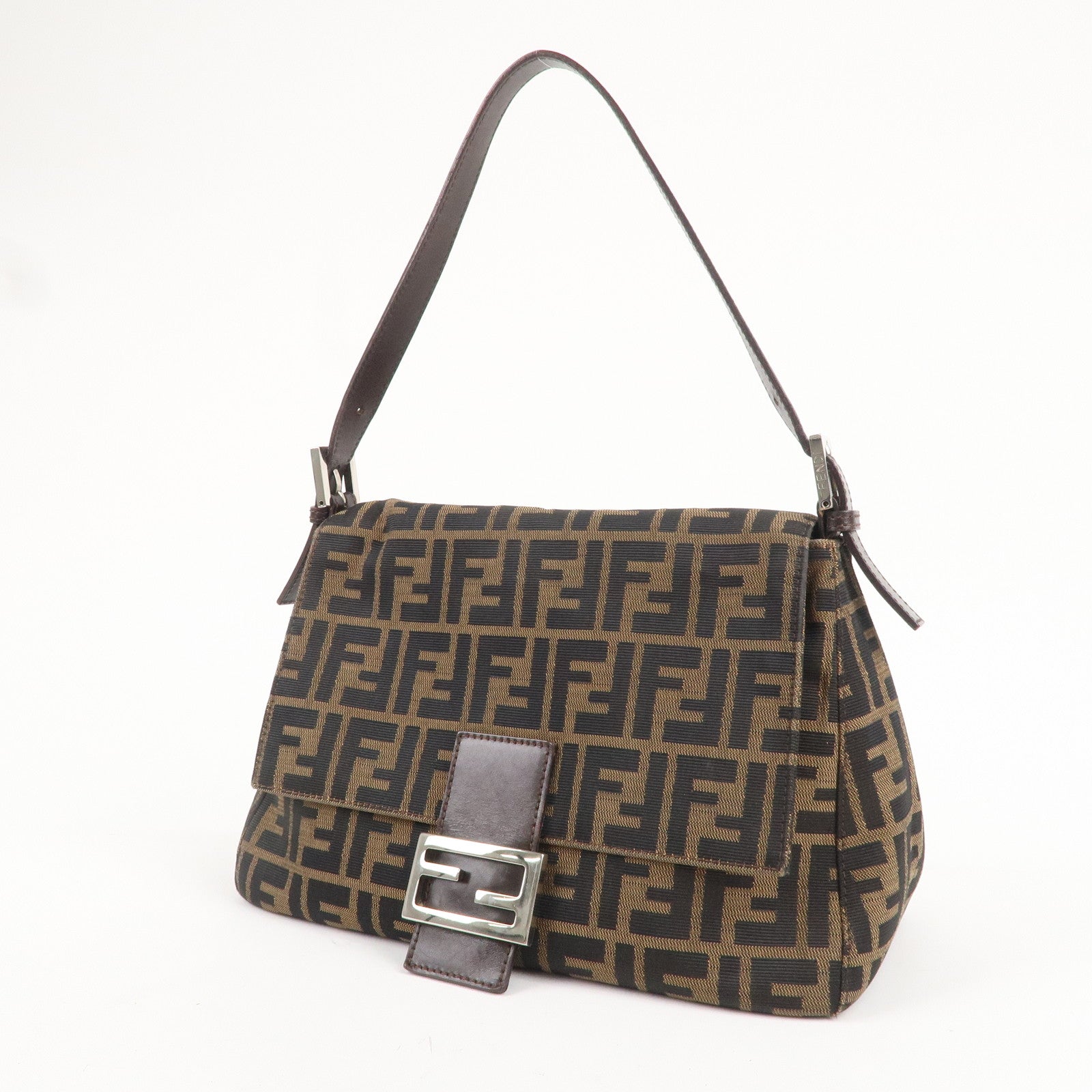 FNDI Mamma Baguette Zucca Canvas Leather Shoulder Bag 26325