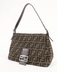FNDI Mamma Baguette Zucca Canvas Leather Shoulder Bag 26325