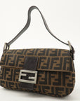 FNDI Mamma Baguette Canvas Leather Shoulder Bag Brown Black 26424