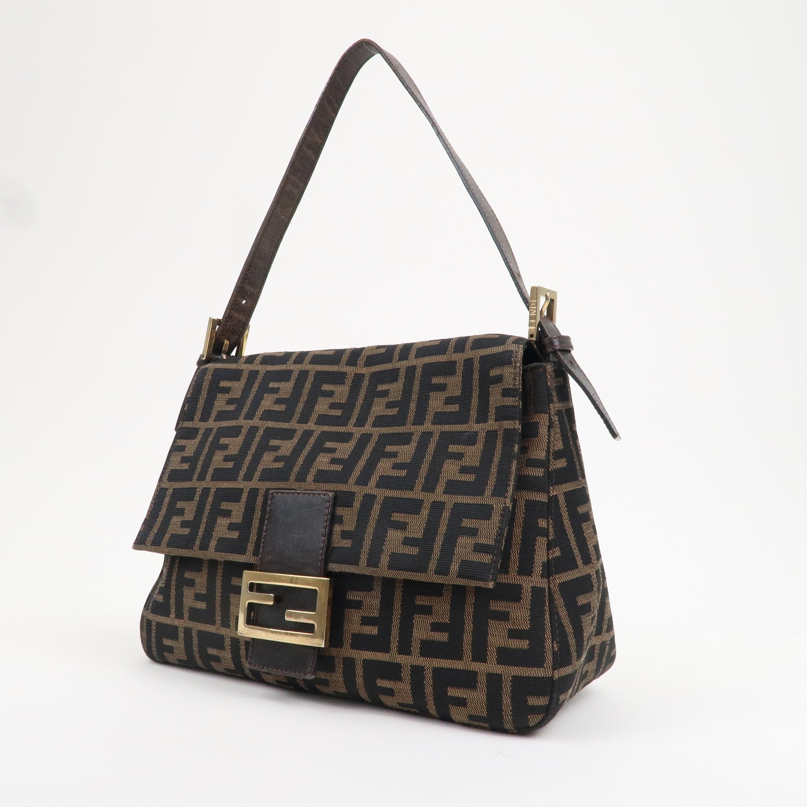 FNDI Mamma Baguette Zucca Canvas Leather Shoulder Bag 26325