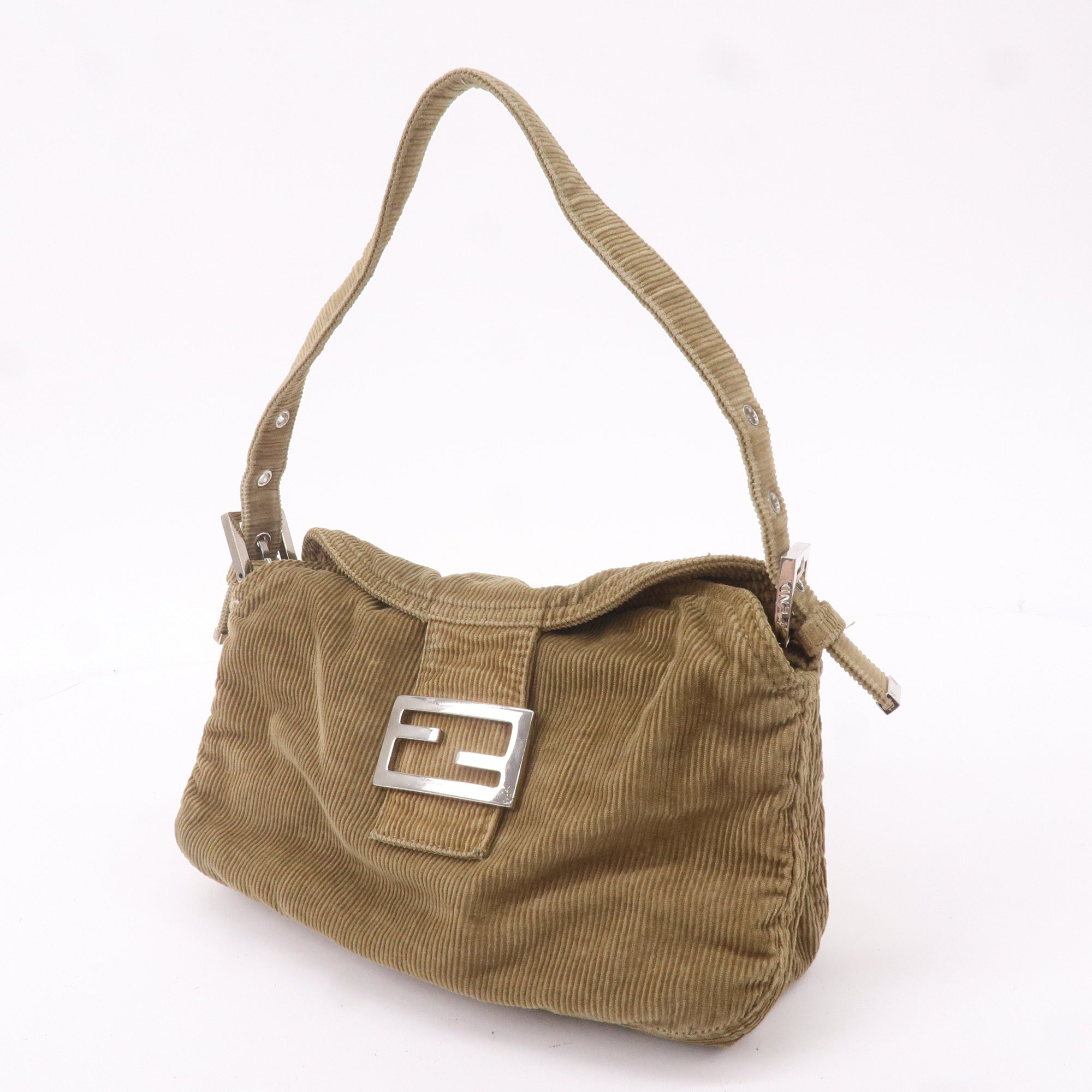 FNDI Mamma Baguette Corduroy Shoulder Bag Khaki Brown 26725