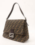 FNDI Mamma Baguette Zucca Canvas Leather Bag Brown Black 26325
