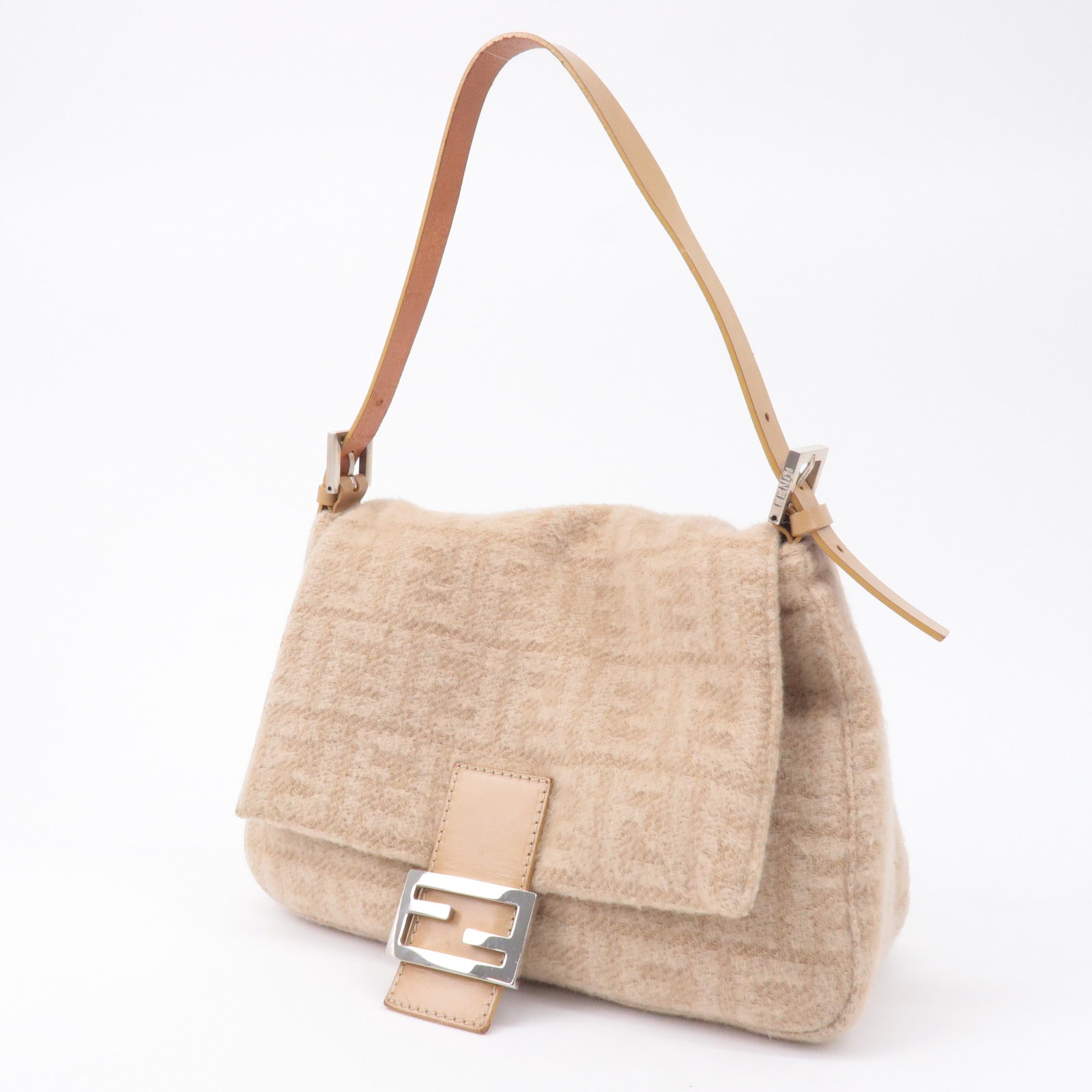 FNDI Mamma Baguette Zucca Wool Leather Shoulder Bag 26325