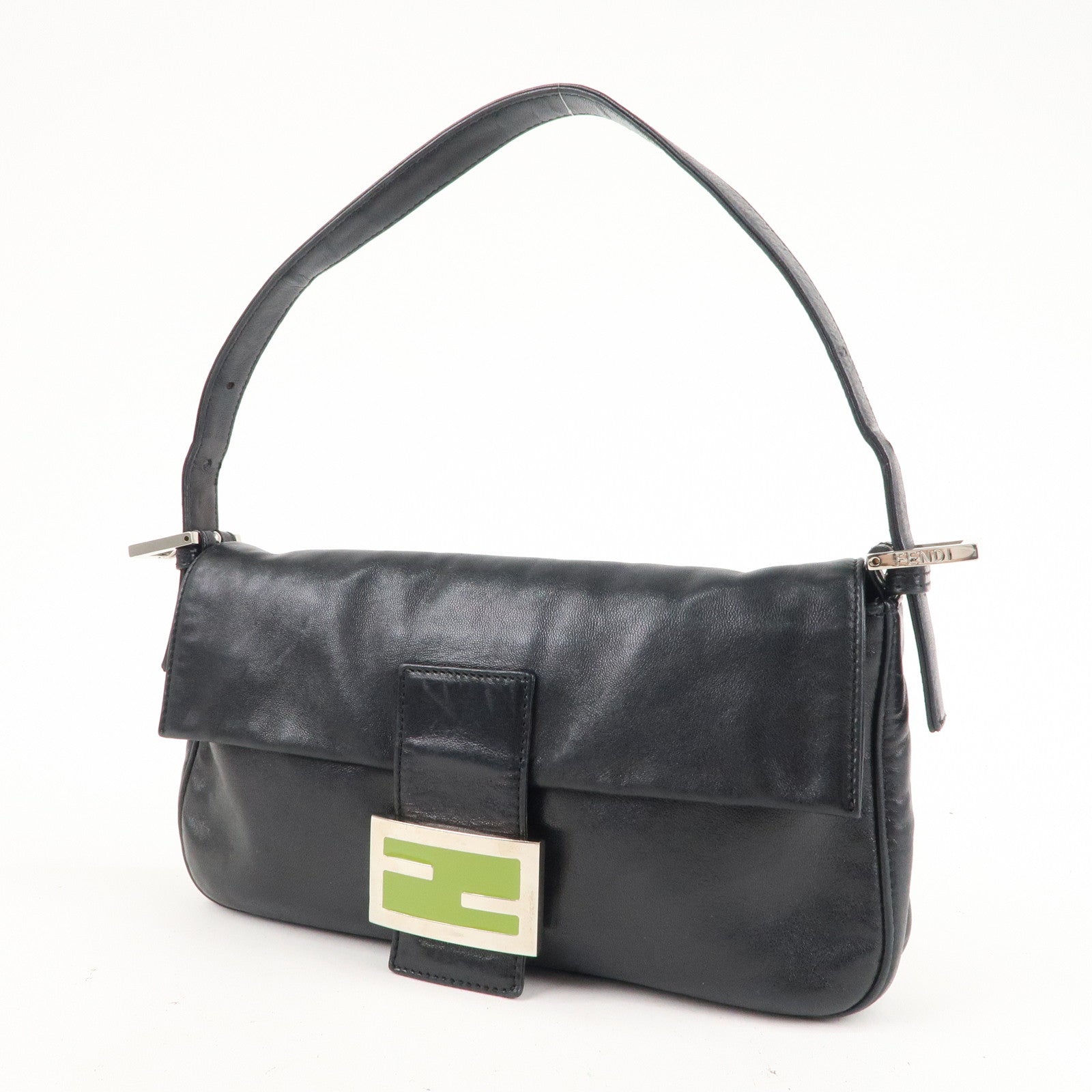 FNDI Mamma Baguette Leather Hand Bag Shoulder Bag Black Green