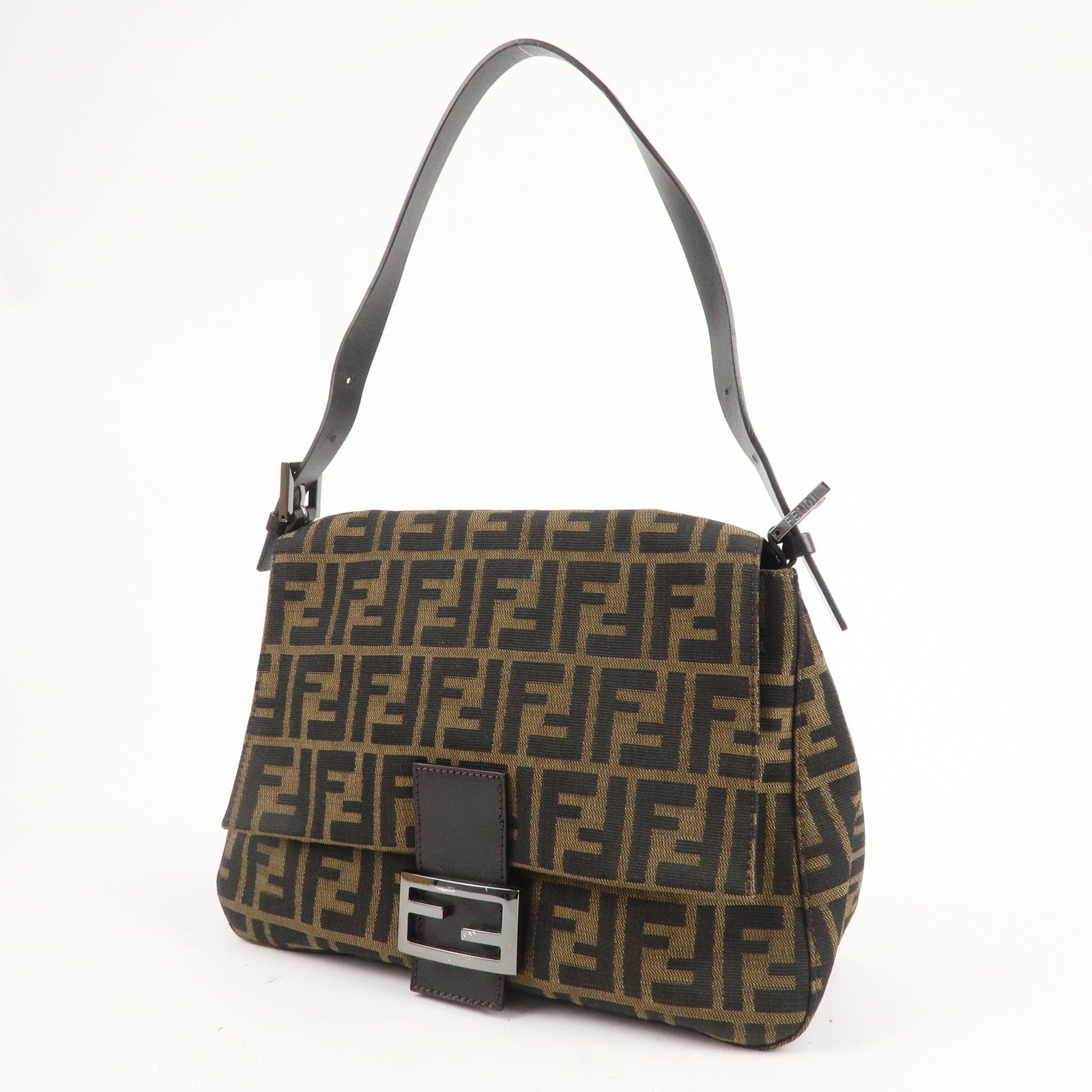 FNDI Mamma Baguette Zucchino Canvas Leather Shoulder Bag 8BR001