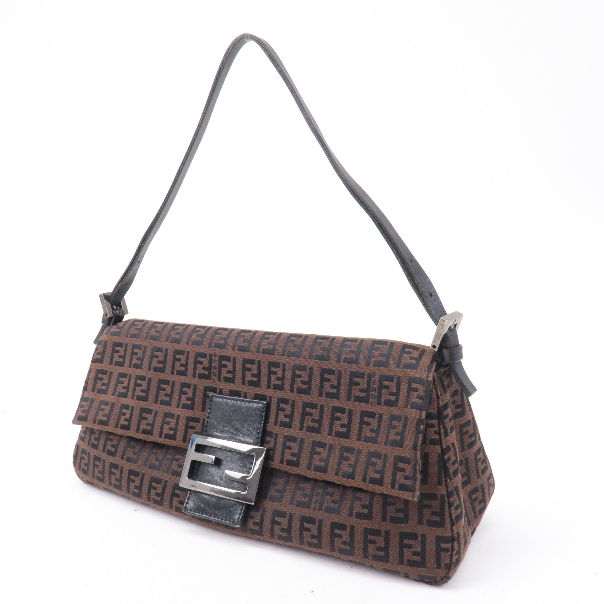 FNDI Mamma Baguette Zucchino Canvas Leather Hand Bag 8BR181