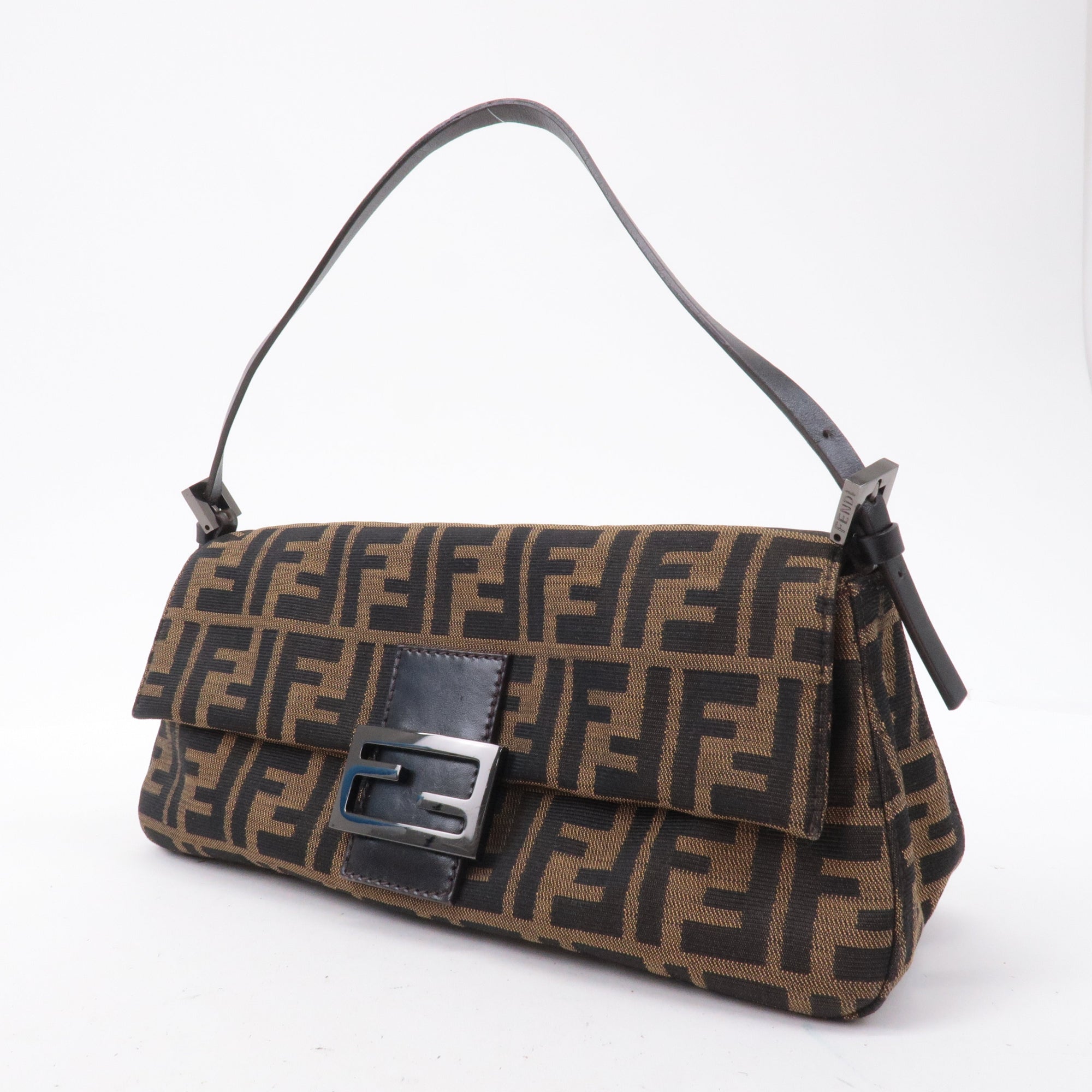 FNDI Mamma Baguette Zucca Canvas Leather Bag Brown 8BR181
