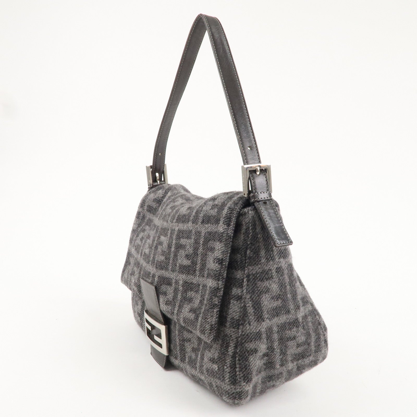 FNDI Mamma Baguette Zucca Wool Leather Shoulder Bag 26325