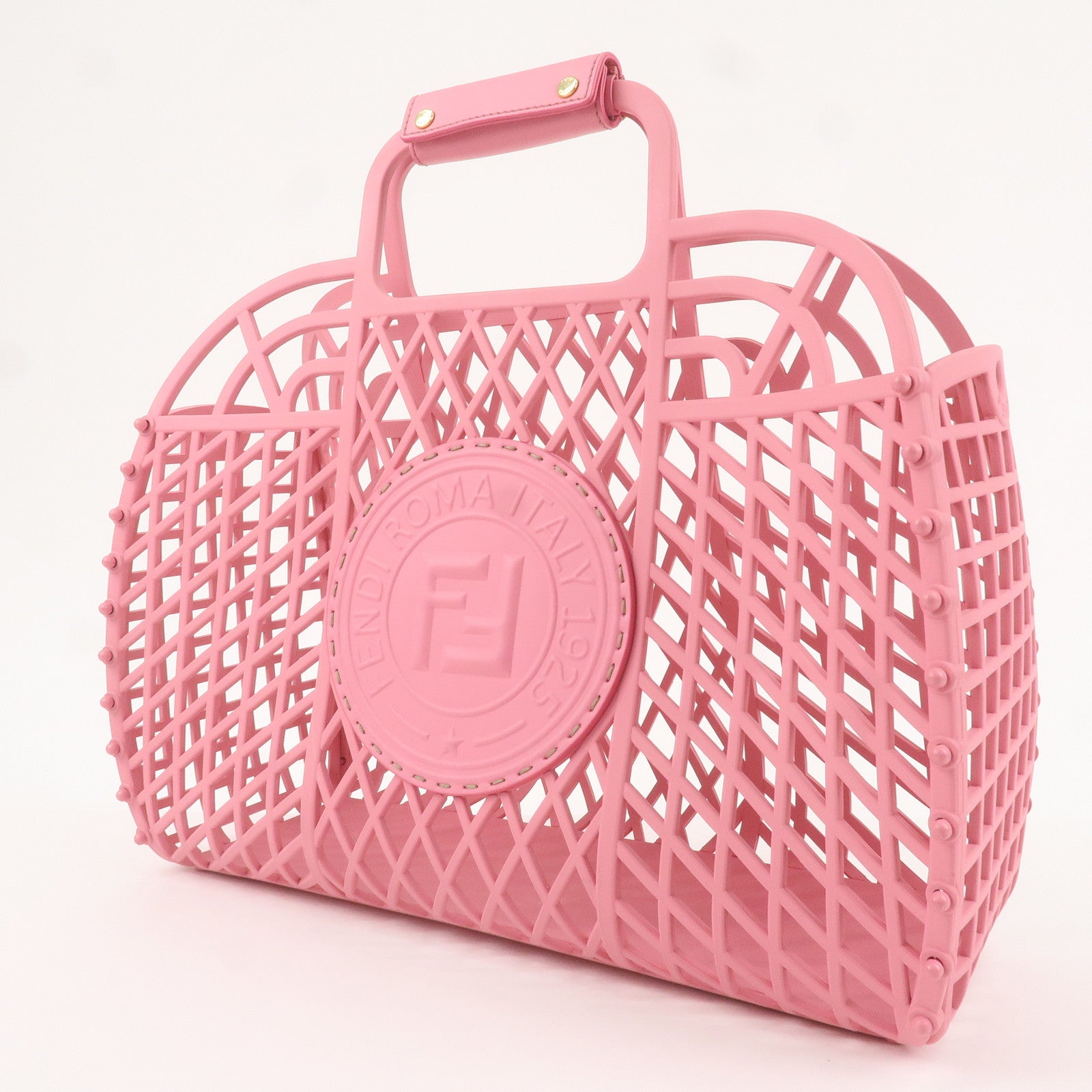 FNDI Logo Plastic Leather Basket Bag Hand Bag Pink 8BH389