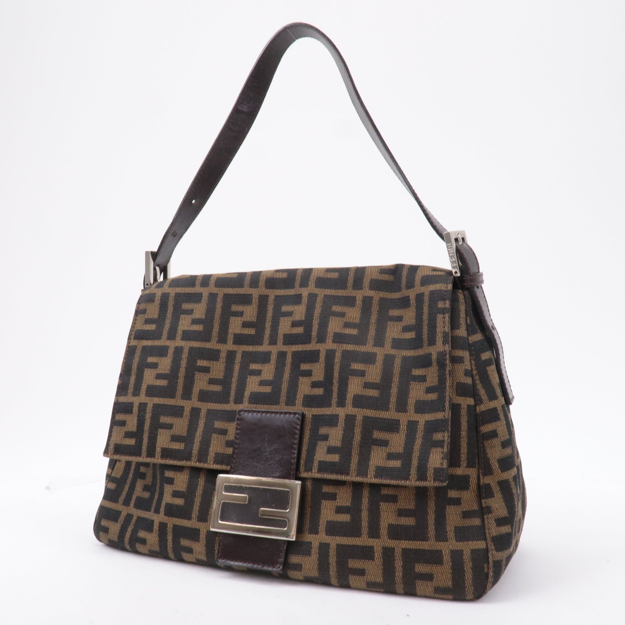 FNDI Mamma Baguette Zucca Canvas Leather Shoulder Bag 26325