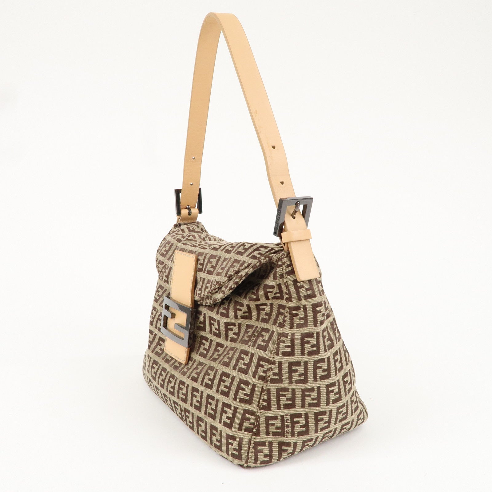 FNDI Mamma Baguette Zucchino Canvas Leather Shoulder Bag 8BR004