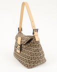 FNDI Mamma Baguette Zucchino Canvas Leather Shoulder Bag 8BR004