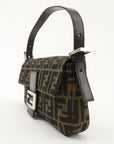 FNDI Mamma Baguette Canvas Leather Shoulder Bag Brown Black 26424