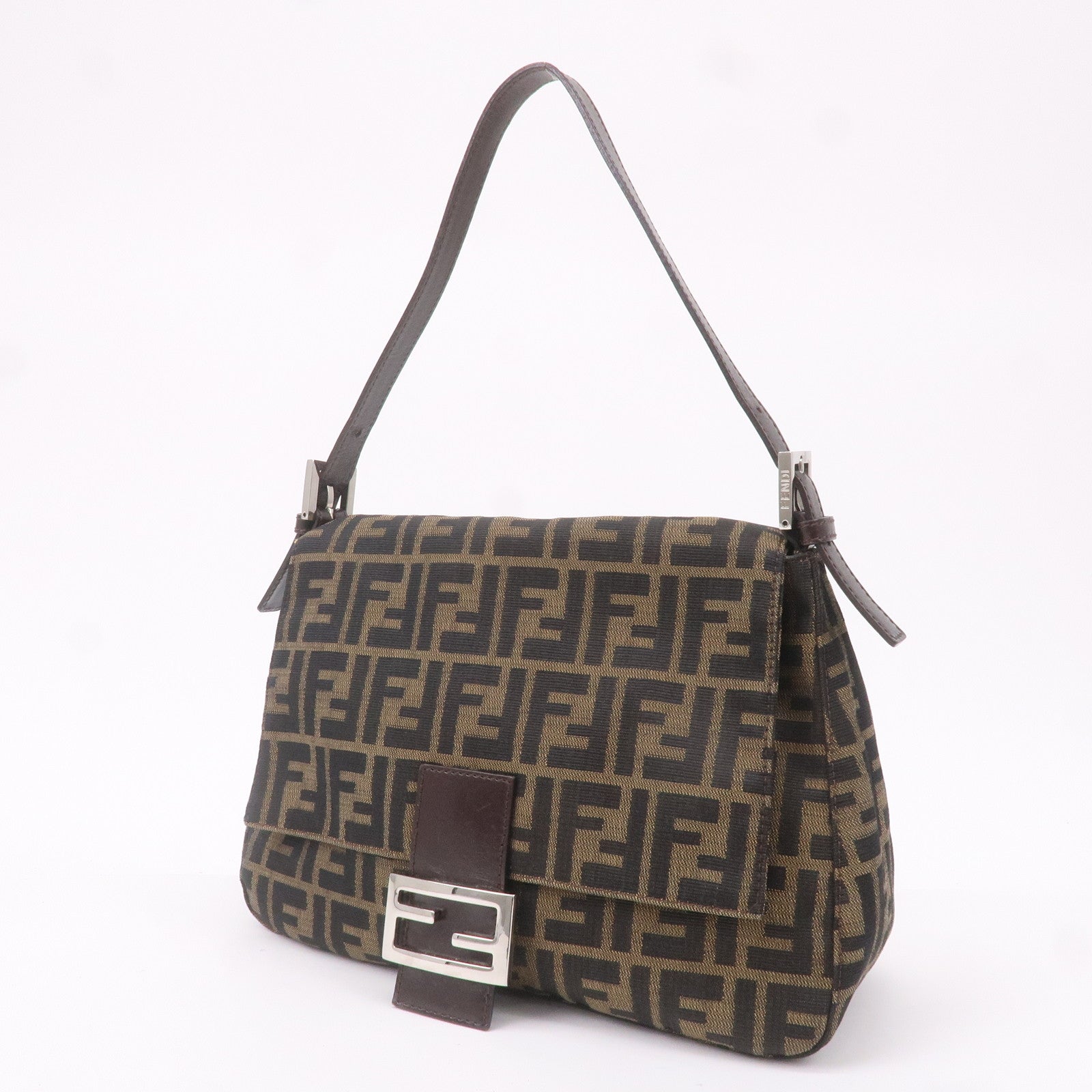 FNDI Mamma Baguette Zucca Canvas Leather Shoulder Bag 26325