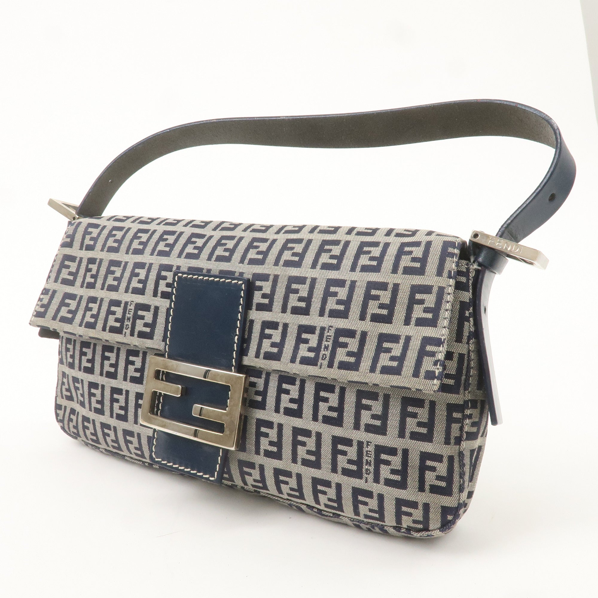 FNDI Mamma Baguette Canvas Shoulder Bag Brown Navy 26424