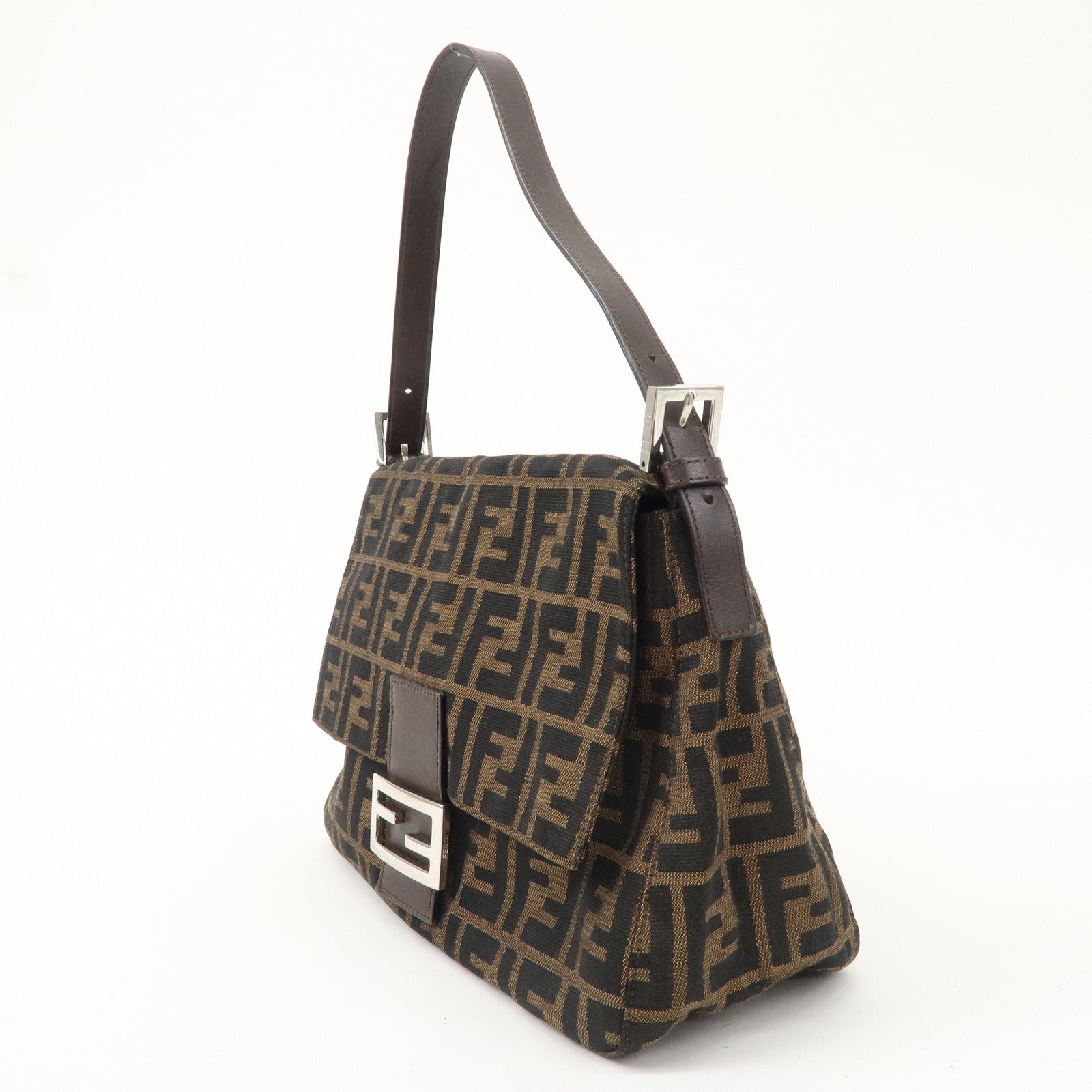 FNDI Mamma Baguette Zucca Canvas Leather Bag Brown Black 26325