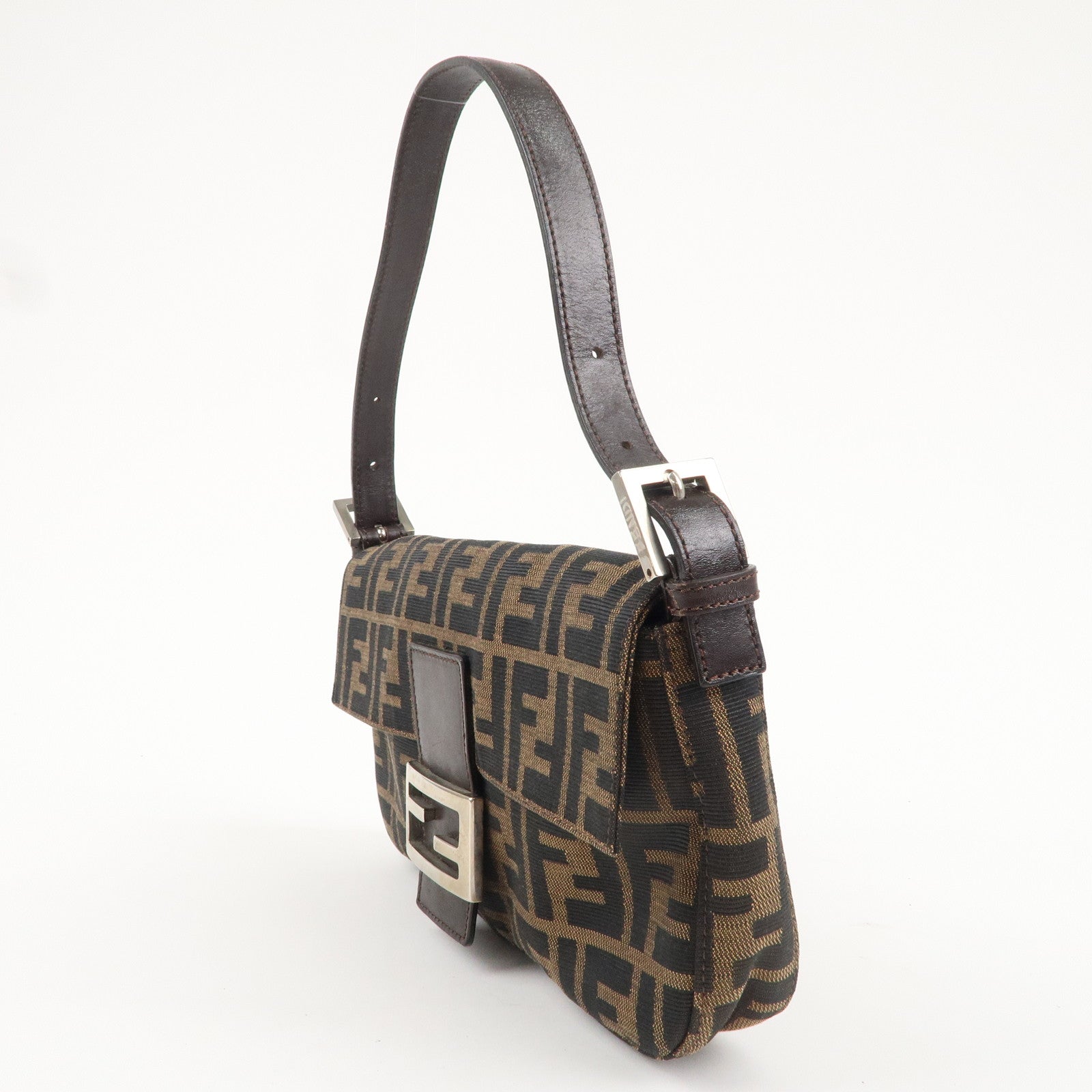 FNDI Mamma Baguette Canvas Shoulder Bag Brown Black 26424
