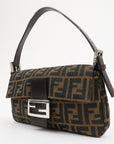 FNDI Mamma Baguette Canvas Leather Shoulder Bag Brown Black 26424