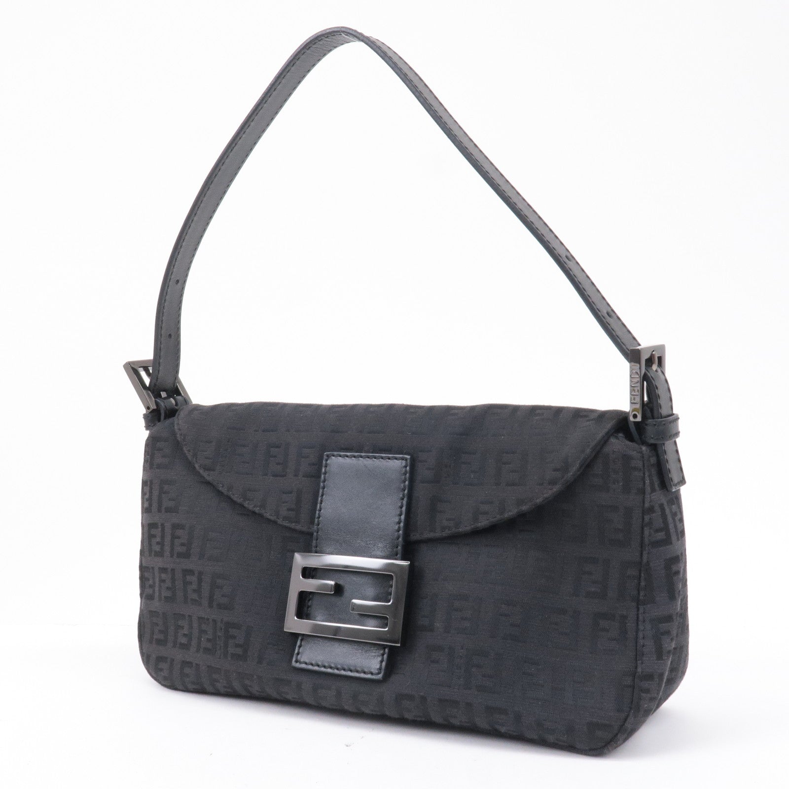 FNDI Mamma Baguette Zucchino Canvas Leather Black 8BR003