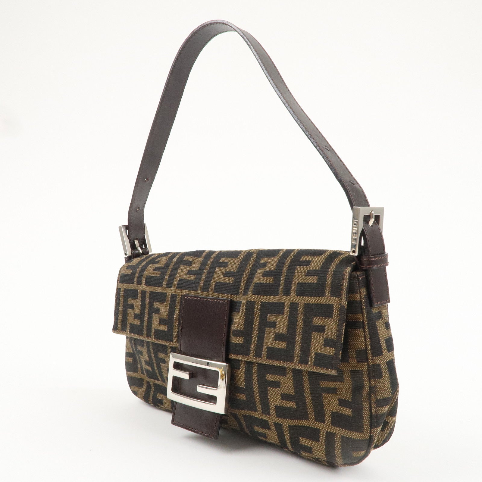 FNDI Mamma Baguette Zucca Canvas Leather Shoulder Bag 26424